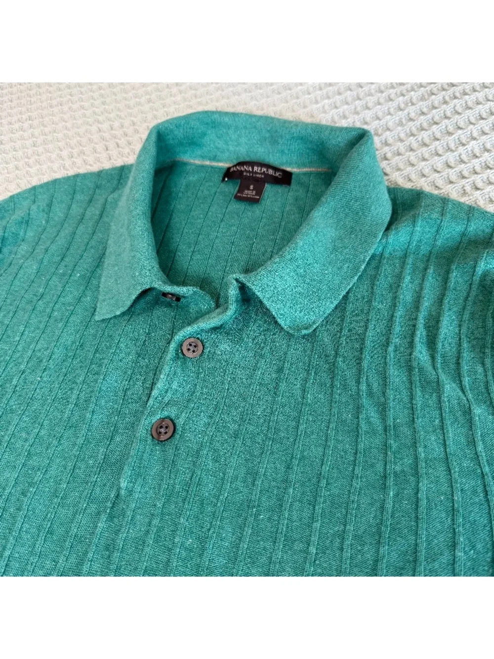 Banana Republic Solare Ribbed Silk Linen Sweater Polo Mens Small Green Resort